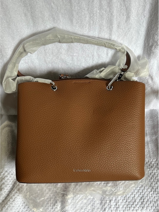 Calvin Klein Handbags - Calvin Klein Brown Pebbled Leather Tote Bag